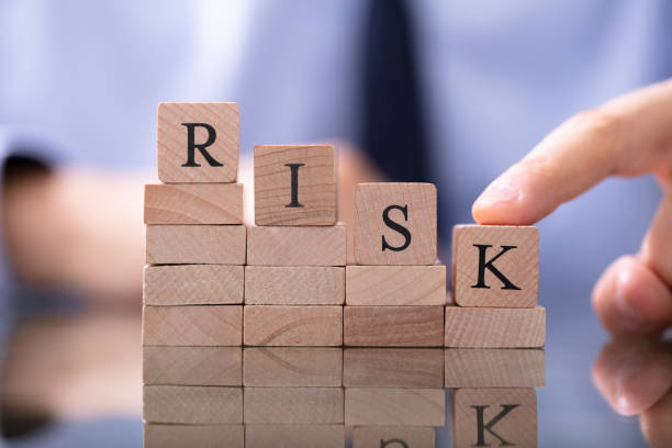 Risk Word And Man Pushing Down Chart